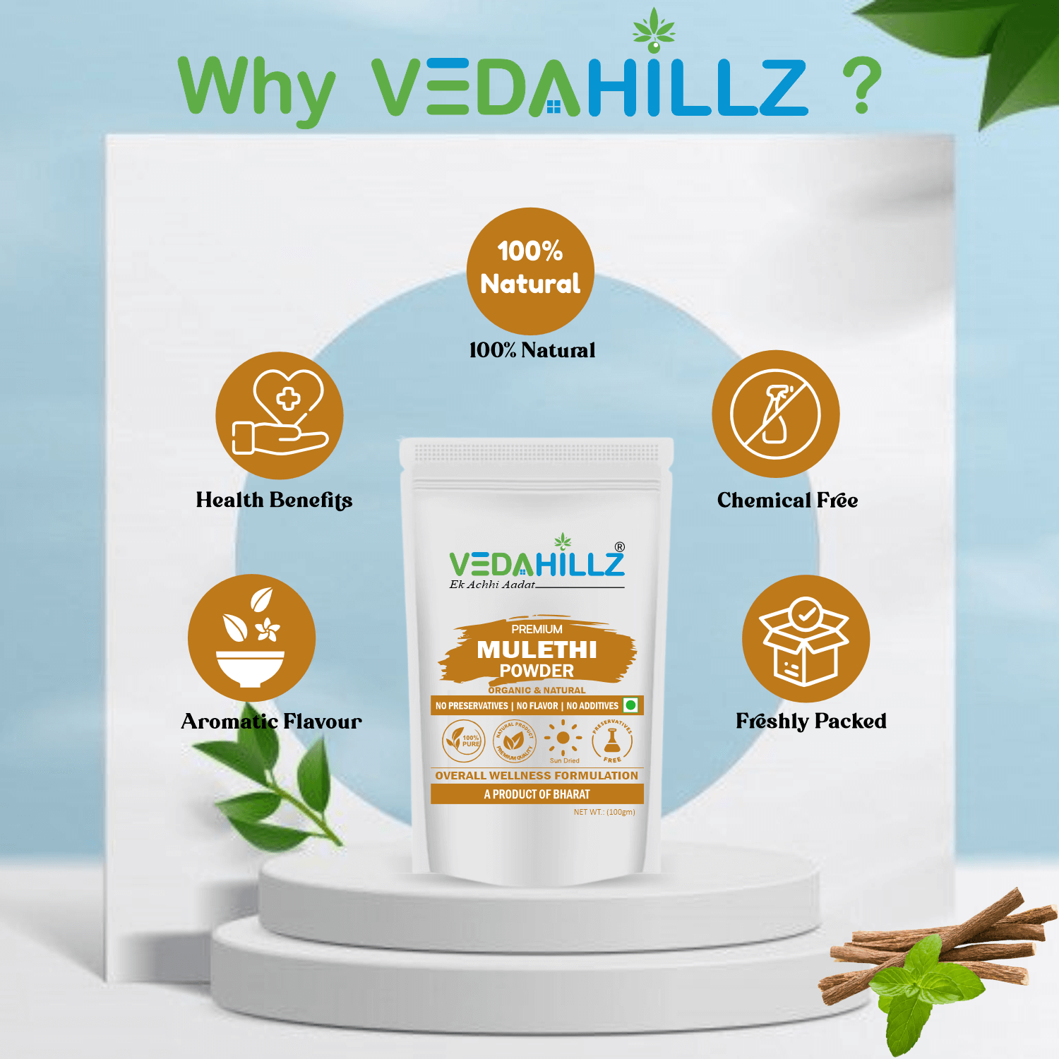 Vedahillz Mulethi Powder Made from Carefully Selected Licorice Roots
